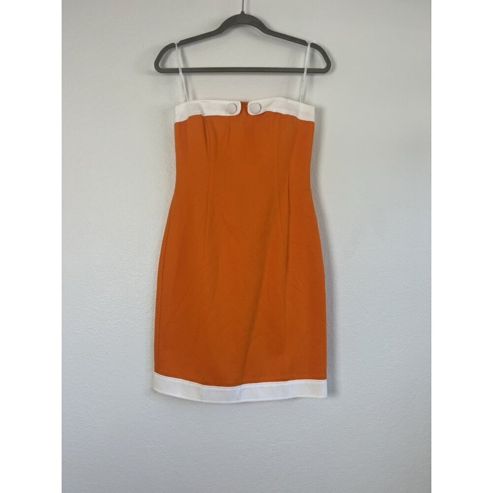 David Meister Retro MCM Strapless Orange Woven Textured Mini Party Dress Size 4